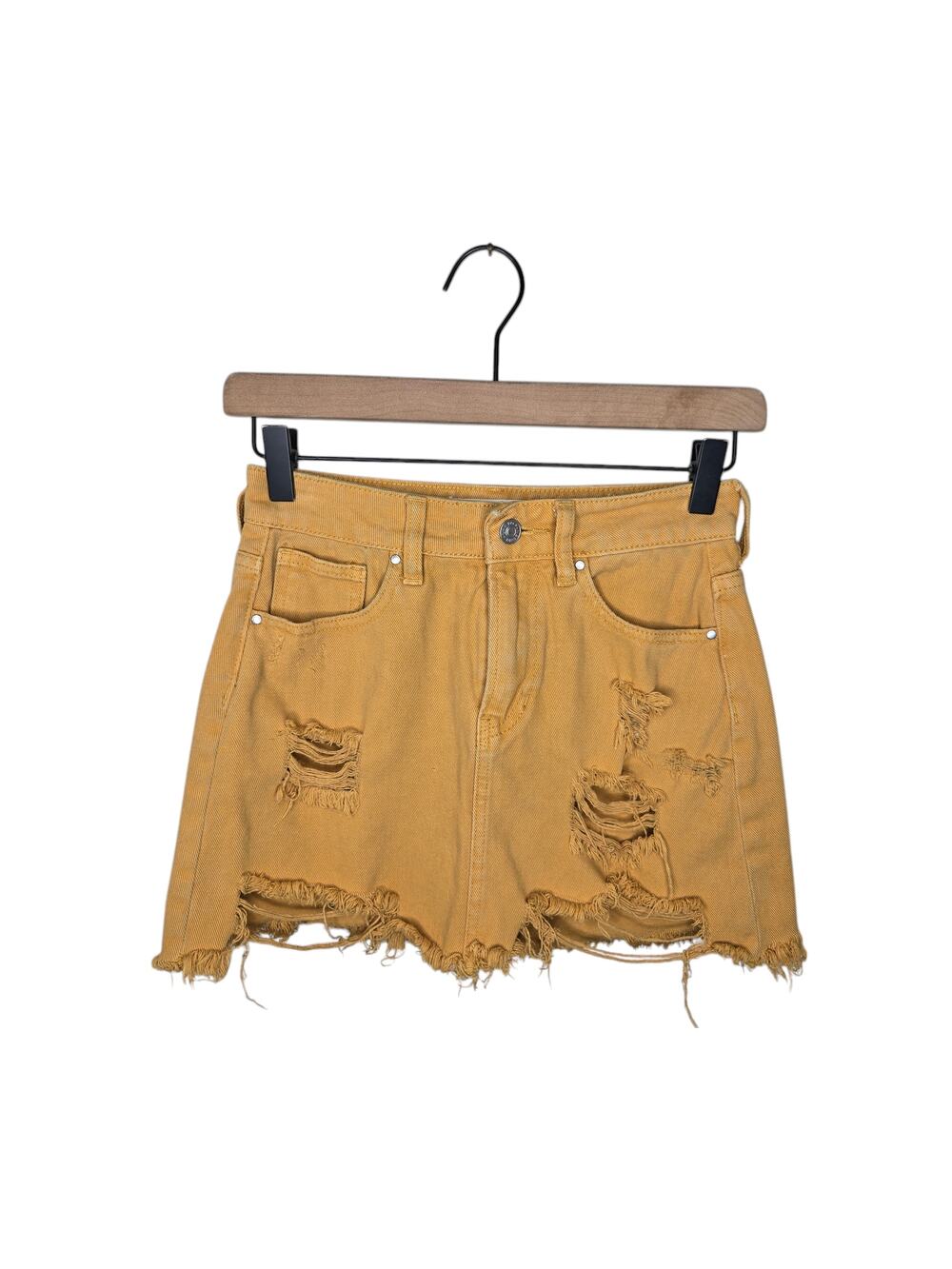 PACSUN Denim Distressed Mini Skirt Mustard Yellow Size 23